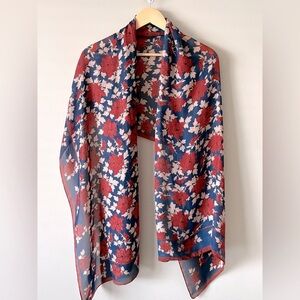 Floral Statement Scarf - Navy and Red